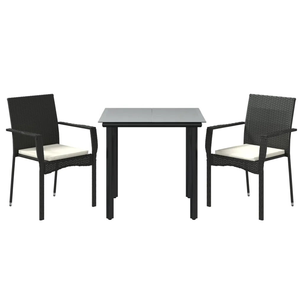 Set da Pranzo da Giardino 3 pz | Set Salotto da Giardino con Cuscini Nero in Polyrattan