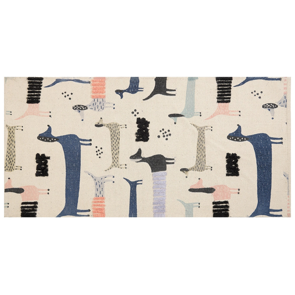 Tappeto per bambini in cotone con motivo con  cani 80 x 150 cm, tessuto a mano multicolore cameretta camera per bambini