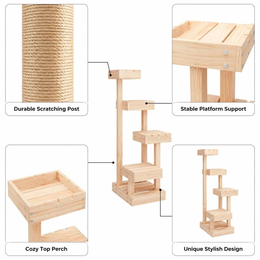 Cat Tree 45.5x49x103 Cm Solid Pine Wood