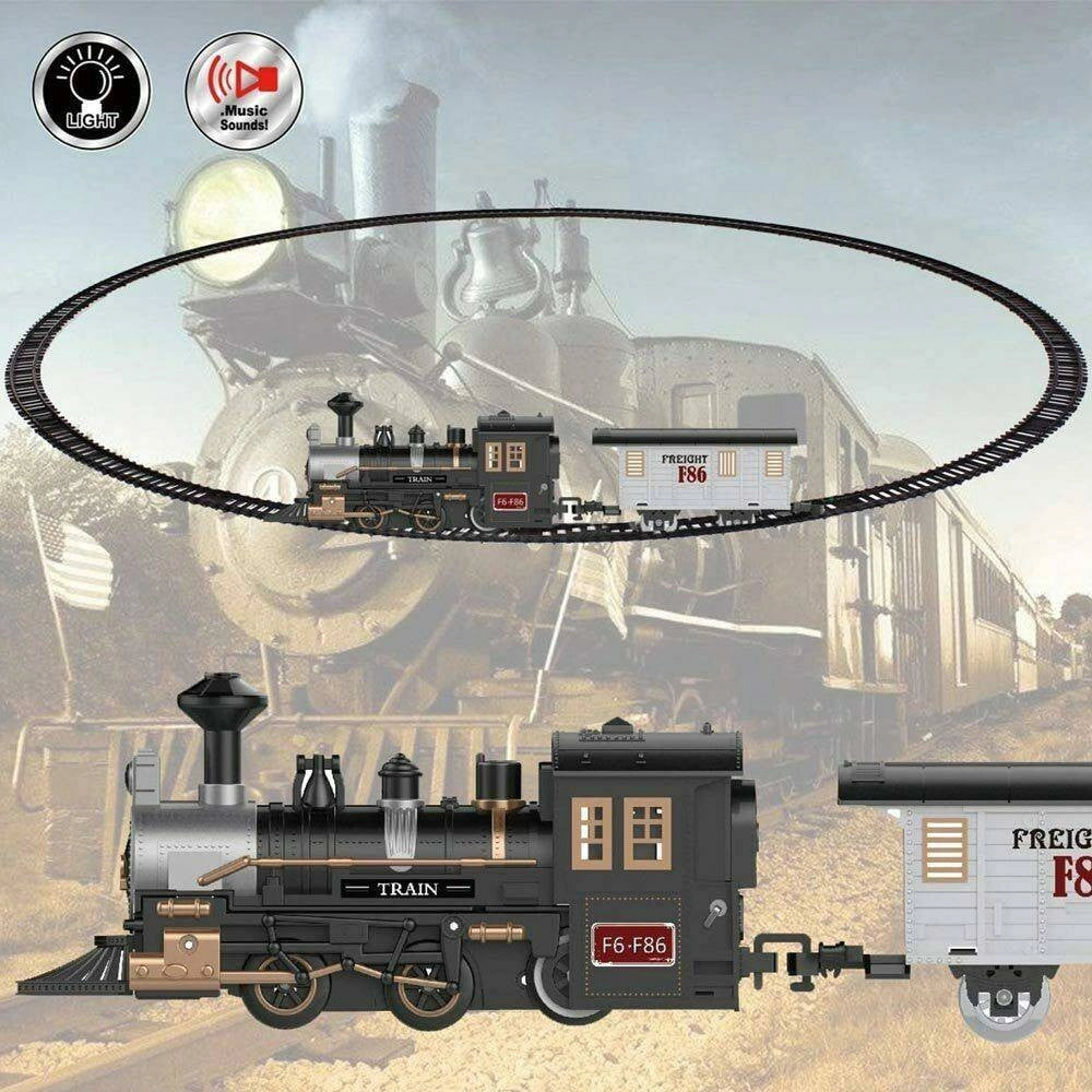 Trade Shop - Pista Trenino Giocattolo Bambini Treno Locomotiva Con Luce E Suoni Vagone Merci -