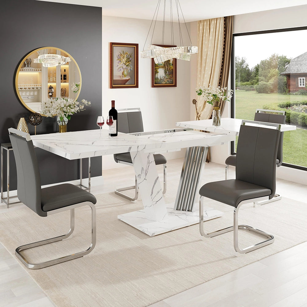 Tavolo da pranzo allungabile (5 pezzi) - Xylo - 120(160)x80x76 cm - Grigio - Set con 4 sedie in similpelle