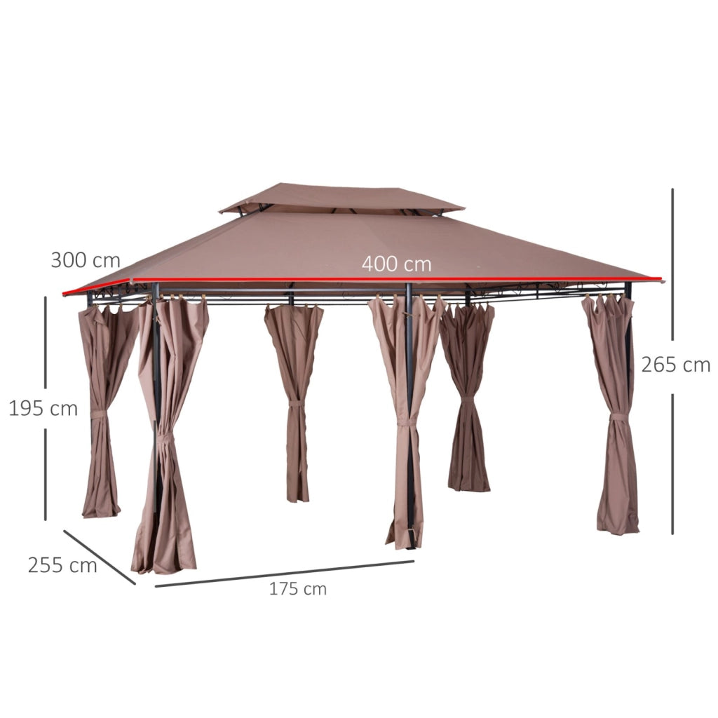 EasyComfort Gazebo da Giardino 4x3m con Doppio Tetto e Tende Laterali in Acciaio e Poliestere, Color Cachi