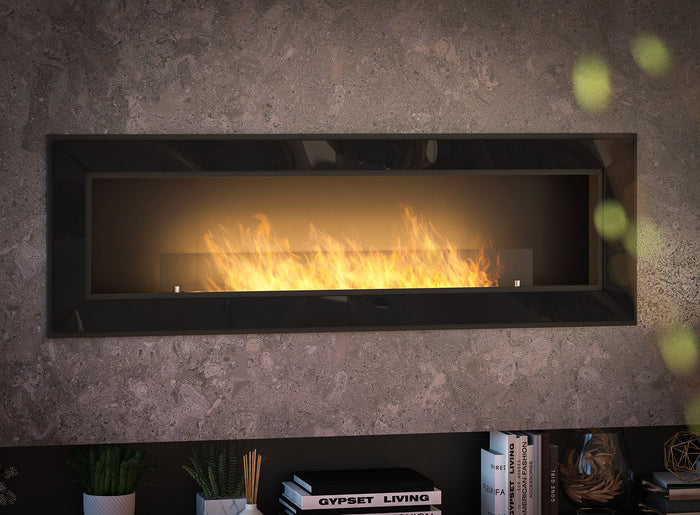 Camino a Bioetanolo da Parete/Incasso 150x49 cm Frame 1500 Nero con Vetro