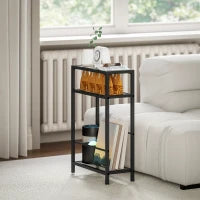 Tavolino da Salotto a 3 Ripiani Compatto in Vetro e Acciaio, 40x18x62 cm, Nero
