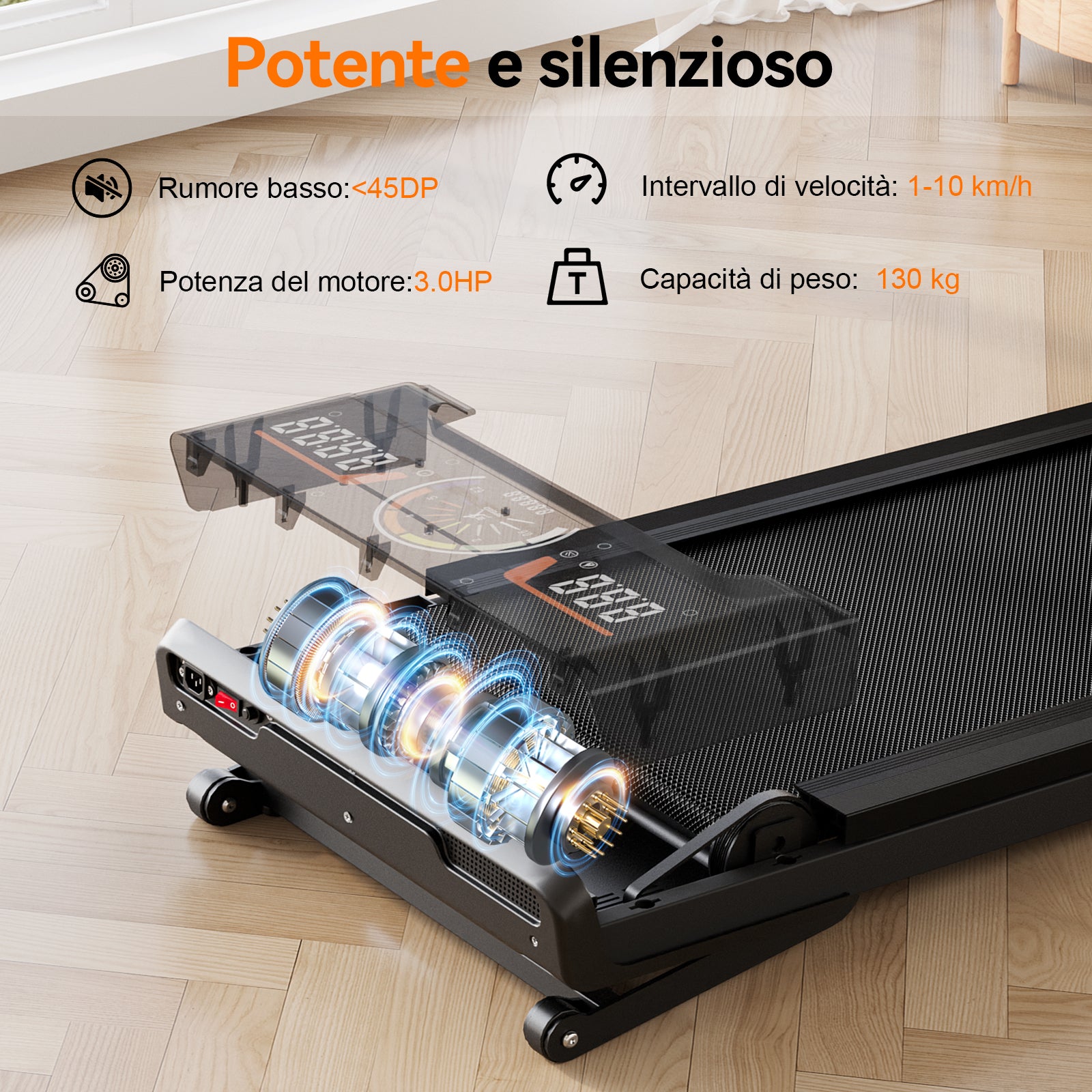 Tapis Roulant Pieghevole 10 km/h, Inclinazione Automatica 9%, Motore 3.0 CV Silenzioso con Bluetooth - RATTANTREE