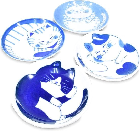 Mini Bordo per Sushi con Salsa di Soia per Torta di Frutta Design Gatto 99 cm 4 Modelli Set - Ceramica Mino Giapponese