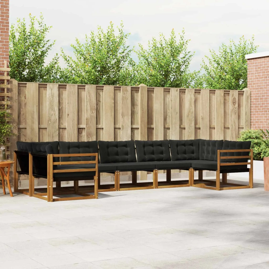 Set di divani da esterno con cuscino 7 pcs Naturale e Nero