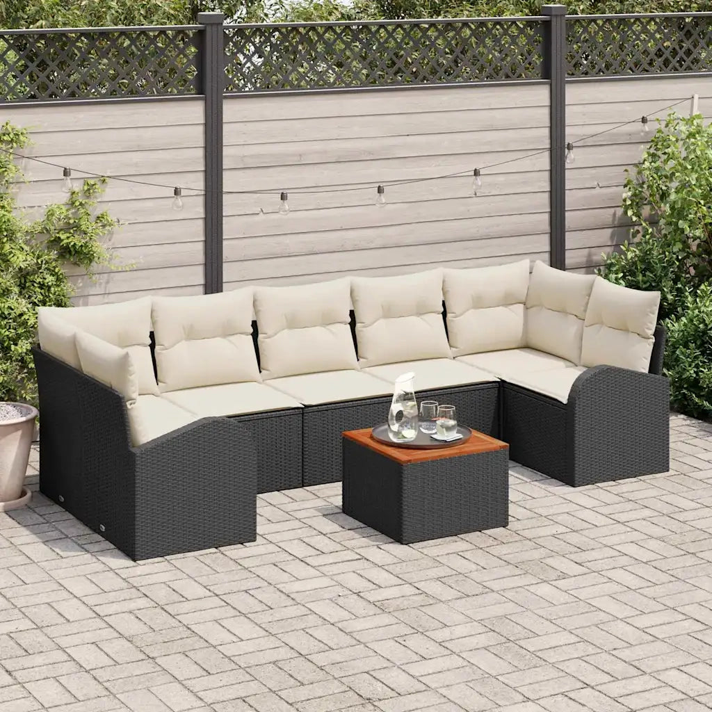 Set Divano da Giardino con cuscino 8 pcs Nero polyrattan 3347544