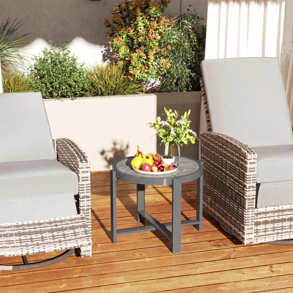 Tavolino da giardino rotondo in alluminio con piano effetto marmo grigio ¨C zephmum ¨C diametro 60 cm