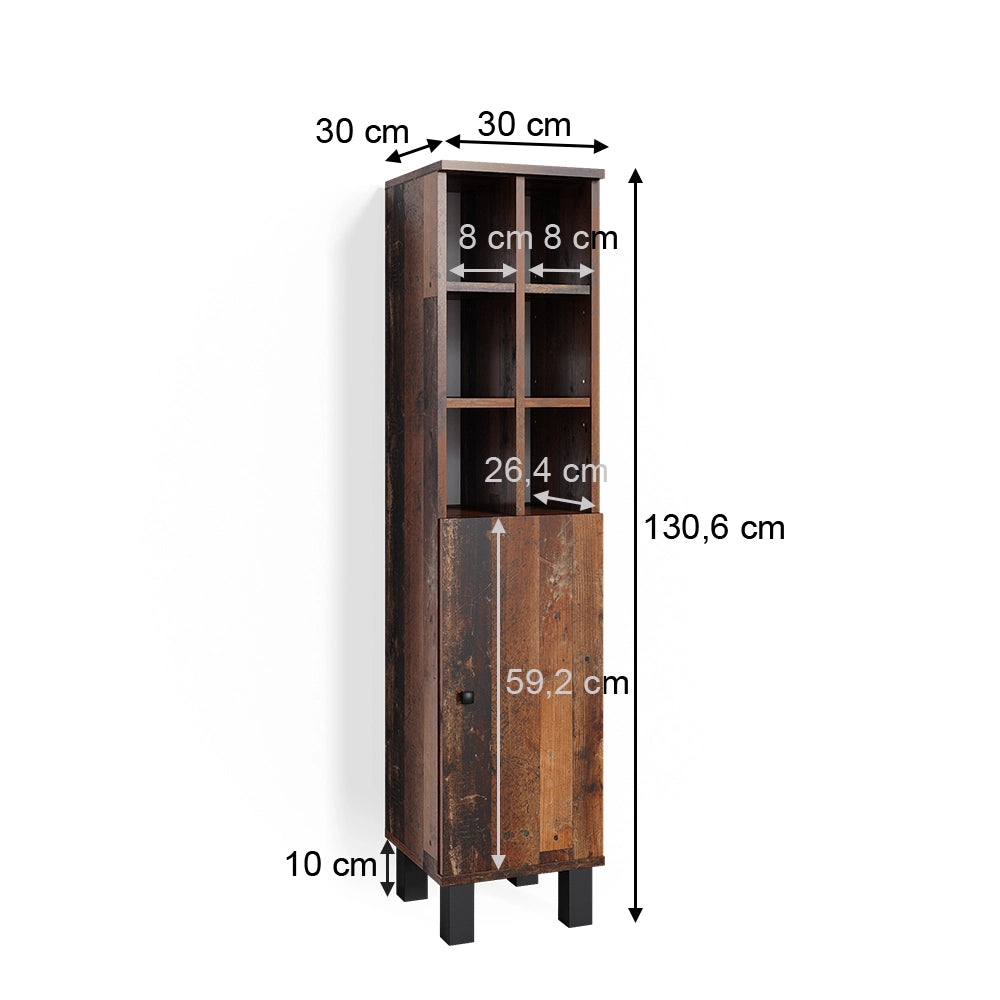 Mobiletto bagno Fynn Rovere rustico 30 x 130.6 cm porta grande Vicco