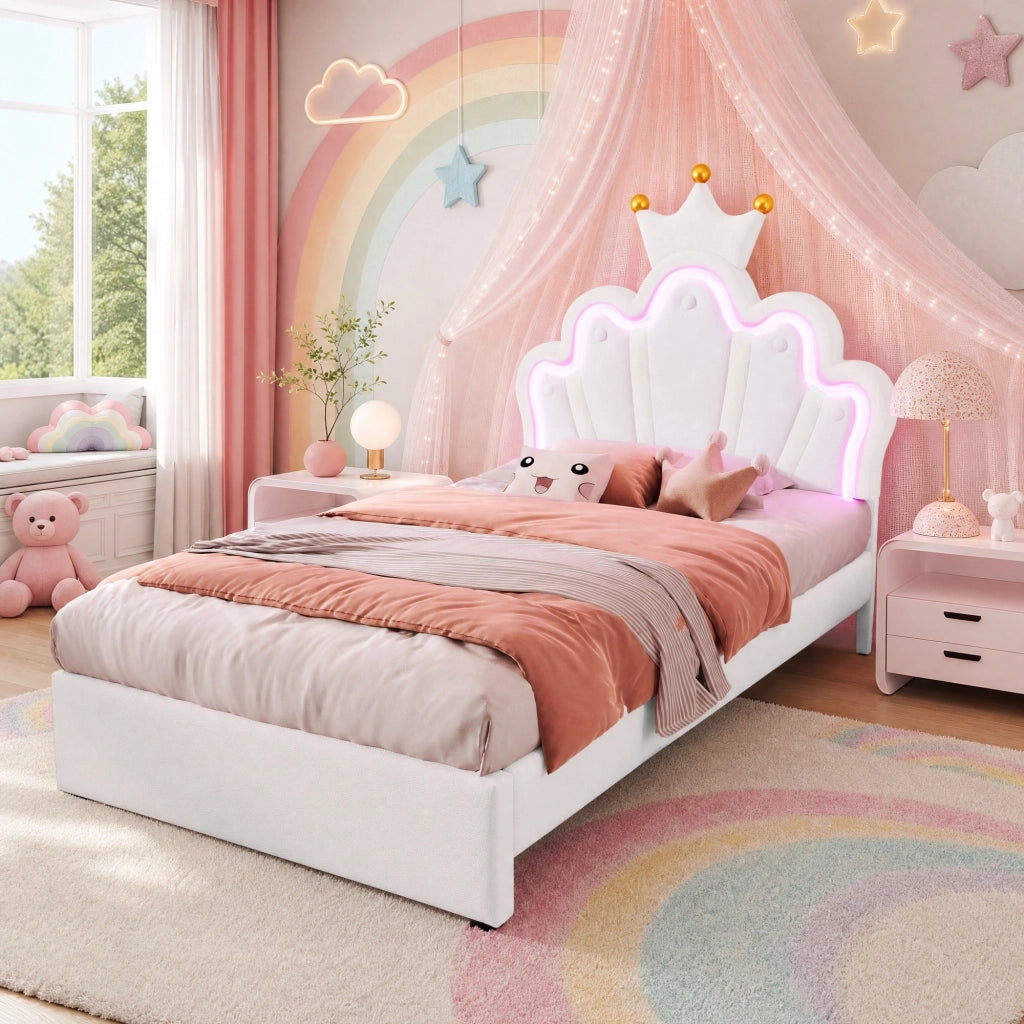 Letto imbottito per bambini 90x200 cm con LED e 2 cassetti