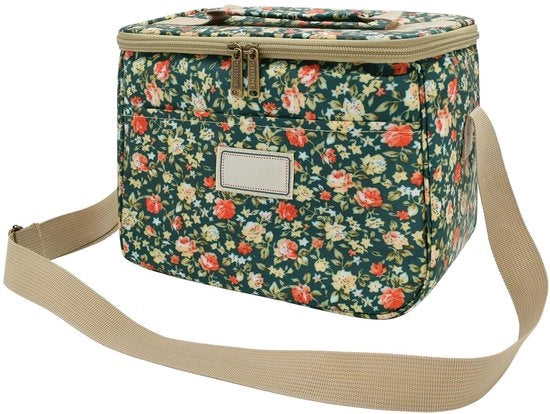 Tas a Isolamento Termico Grande, Riciclabile, con Disegno di Fiori e Cinturino Regolabile (7,5L, Blu Scuro)