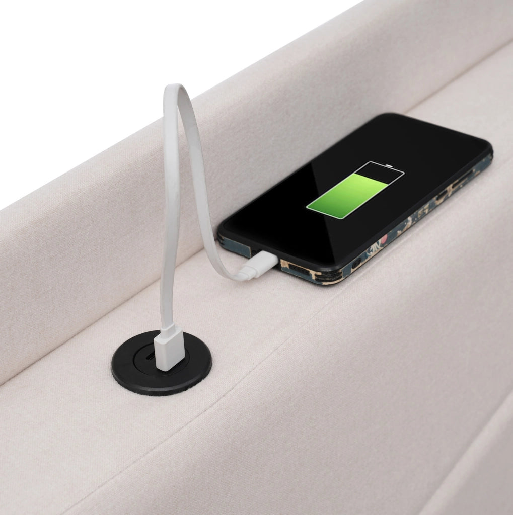 Letto matrimoniale 180x200 beige con vano contenitore, USB e USB-C