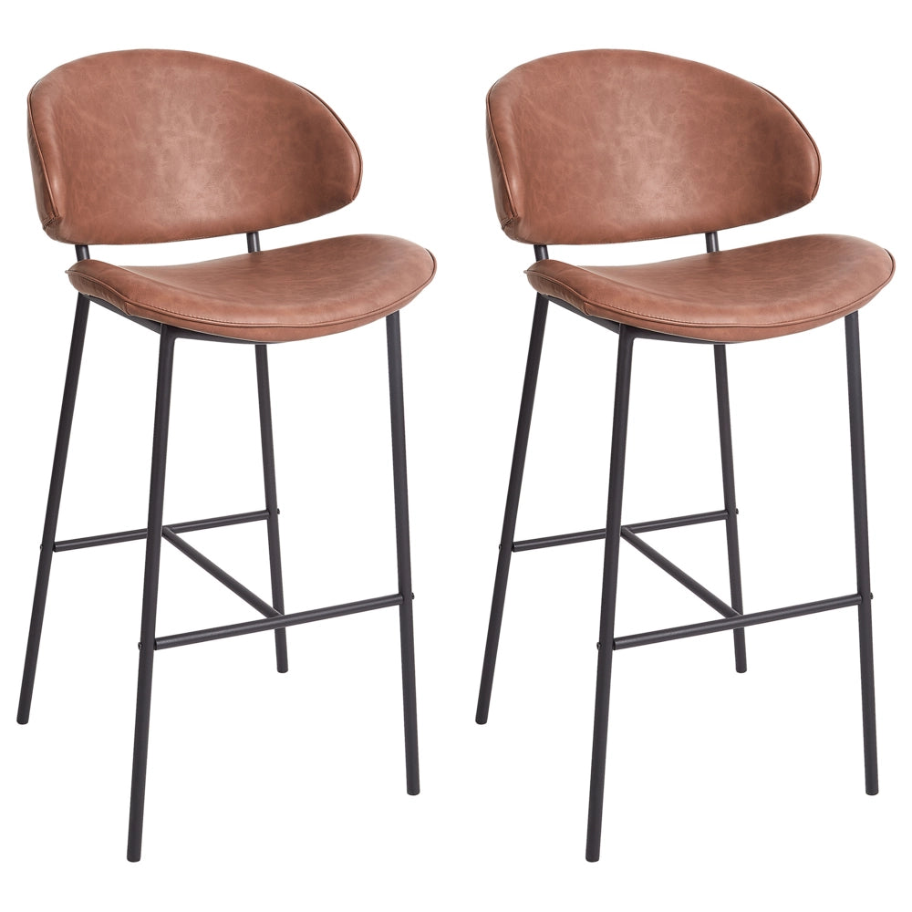 Set di 2 sedie da bar con seduta imbottita in tessuto marrone senza braccioli senza braccioli schienale curvo stile moderno