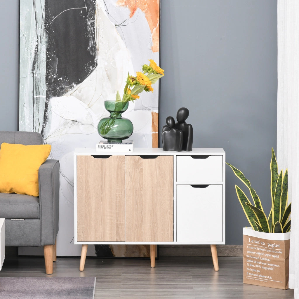 Credenza ¨C zephmum ¨C 90x30x72 cm Bianco e Legno Naturale