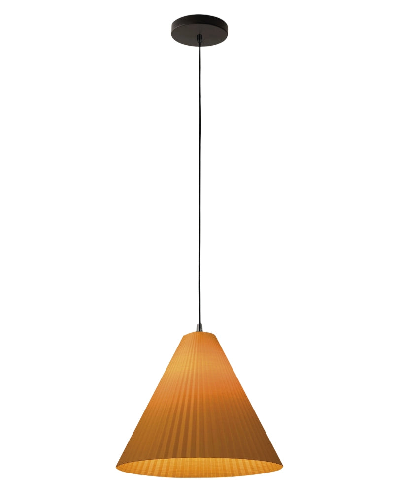 Lampada a Sospensione Cone, Struttura in Metallo e Plastica Vegetale, Attacco E27, IP20, Colore Senape, Diametro 316mm - Design Moderno