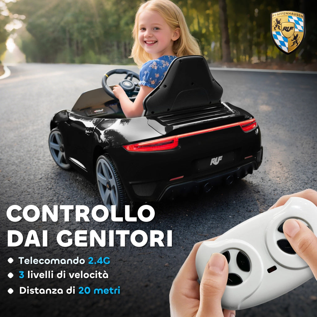 Macchina per Bambini 3-5 Anni con Licenza Ufficiale RUF GT Telecomando Cintura di Sicurezza e Musica Nero