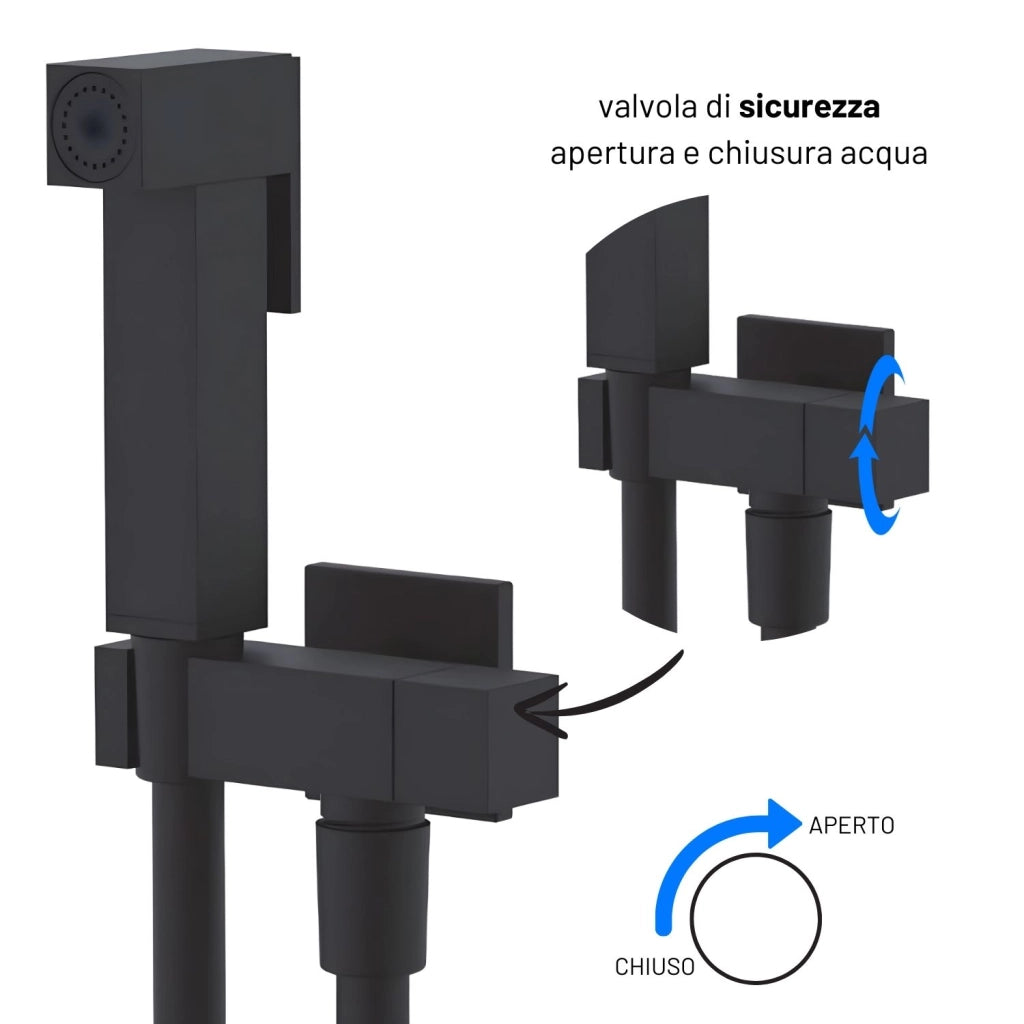Idroscopino wc doccetta ottone portatile shutoff monogetto con leva ogomondo kit *** finitura- nero quadro, confezione 1