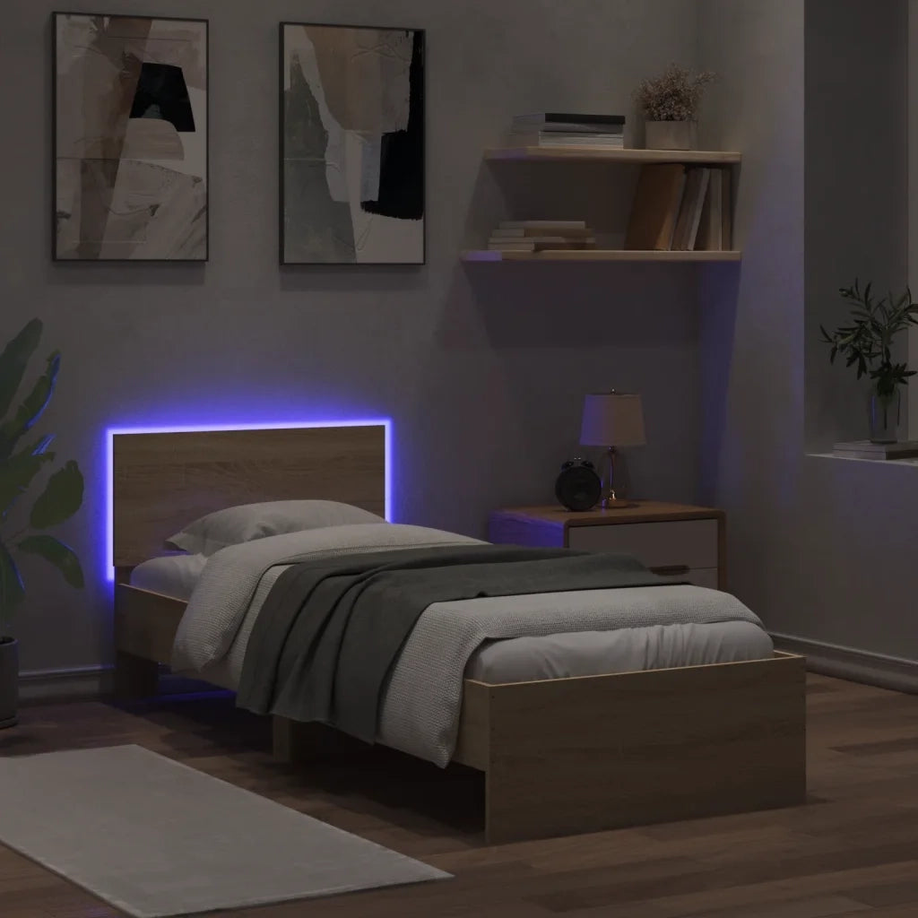 Giroletto con Testiera e LED Rovere Sonoma 90x190 cm 838836