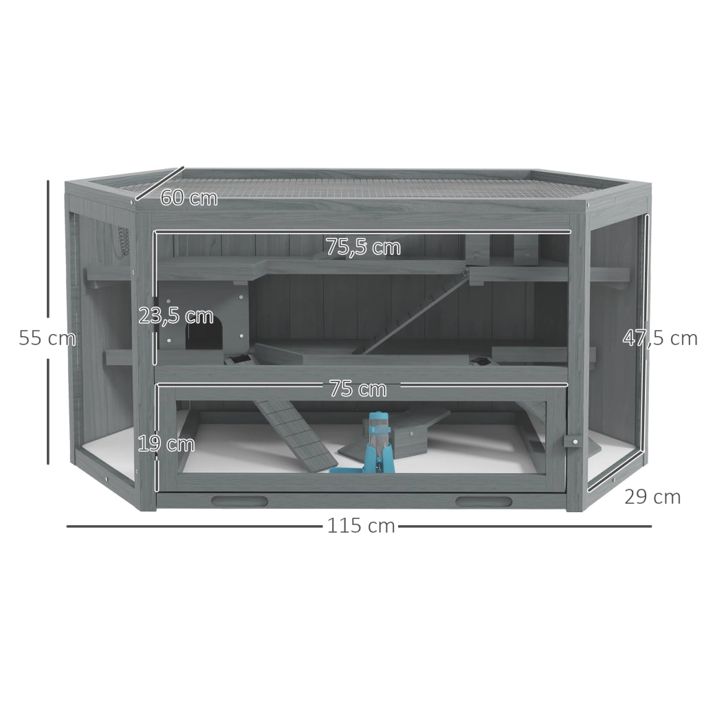 Gabbia per Criceti 3 Piani con Vasca Estraibile ¨C zephmum ¨C Legno/Metallo 115x60x55 cm
