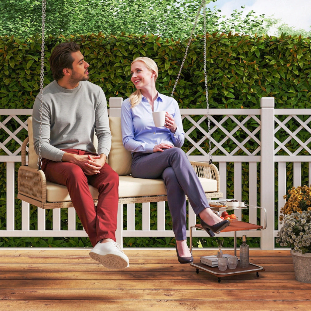 Altalena da giardino in rattan 2 posti con cuscini ¨C zephmum ¨C Beige 115x66x44 cm