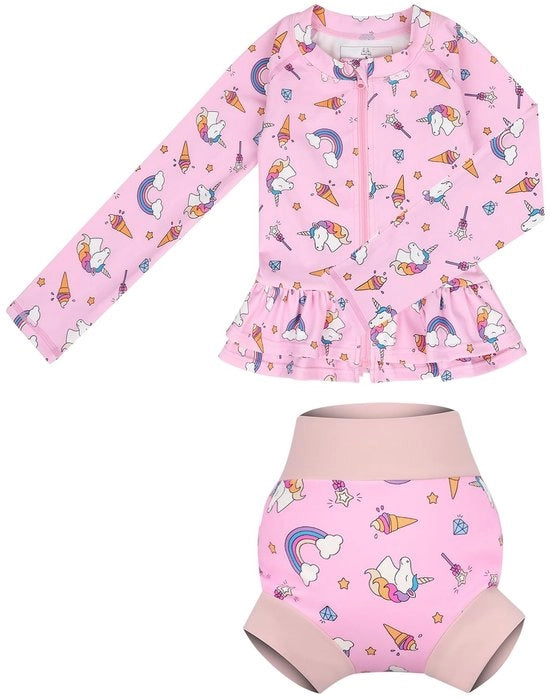 Badset UV-blocco - Rash Guard Badpak - Zwemshirt con maniche lunghe - Zwemluiers - Comfortevole e stile - Tessuto rapido assorbente - Abbigliamento da bagno