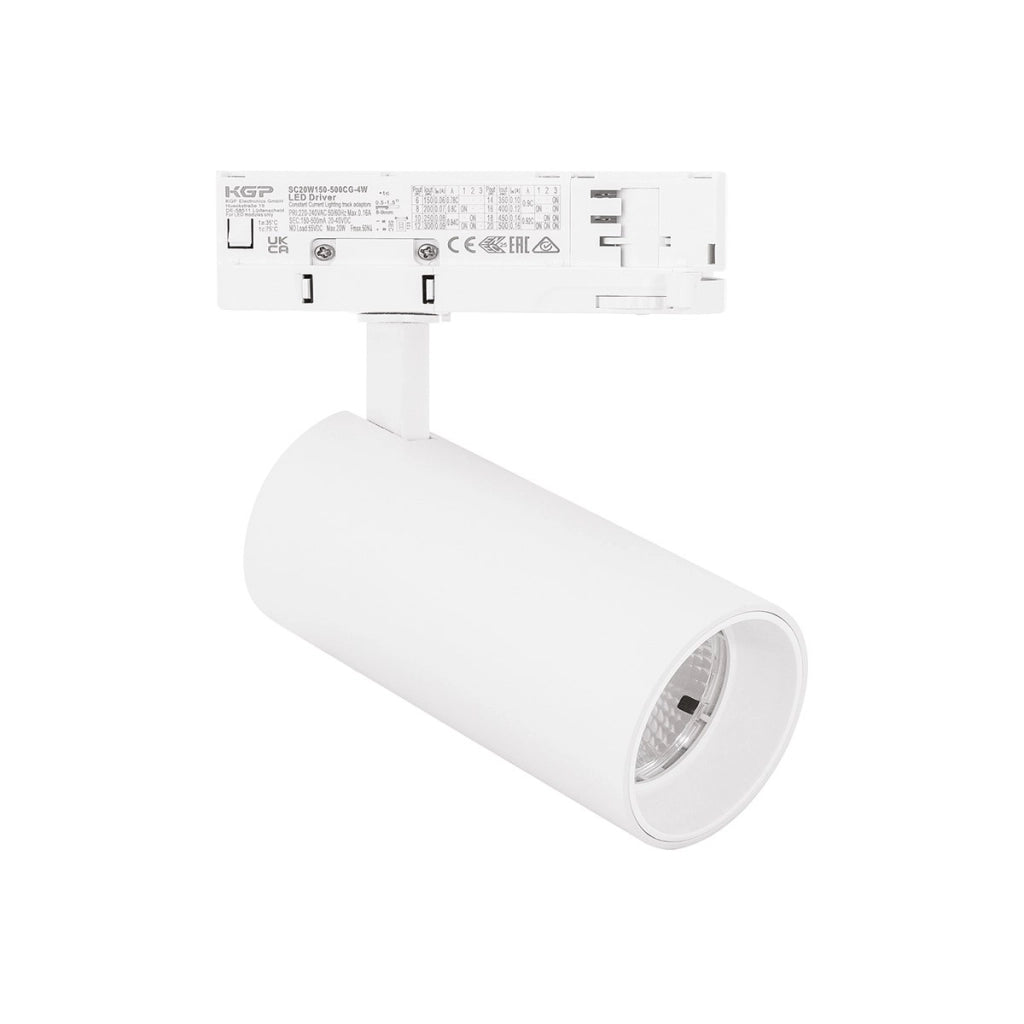 Proiettore a Binario Trifase GFA 40W LED CREE 4000K, Struttura in Alluminio Bianco Opaco, Fascio 38°, CRI >90, IP20 - Gealuce