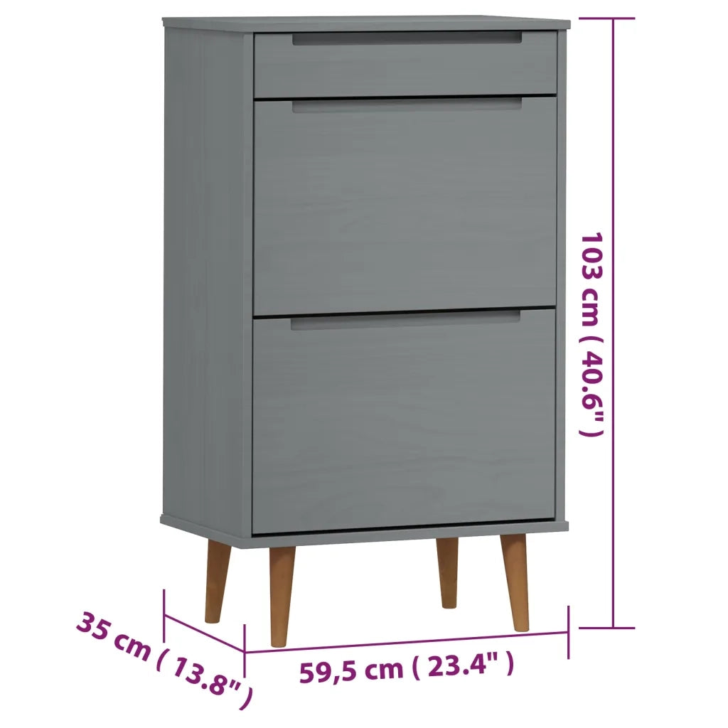 Scarpiera-Scaffale per scarpe MOLDE Grigia 59,5x35x103 cm in Legno Massello di Pino