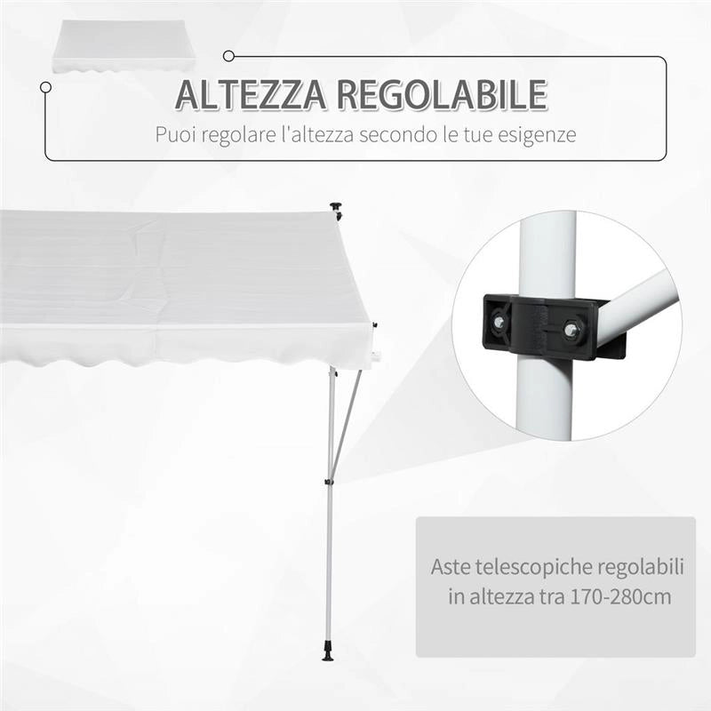 TENDA DA SOLE A CADUTA CON RULLO E MANOVELLA 200 × 150 CM COLORE BIANCO