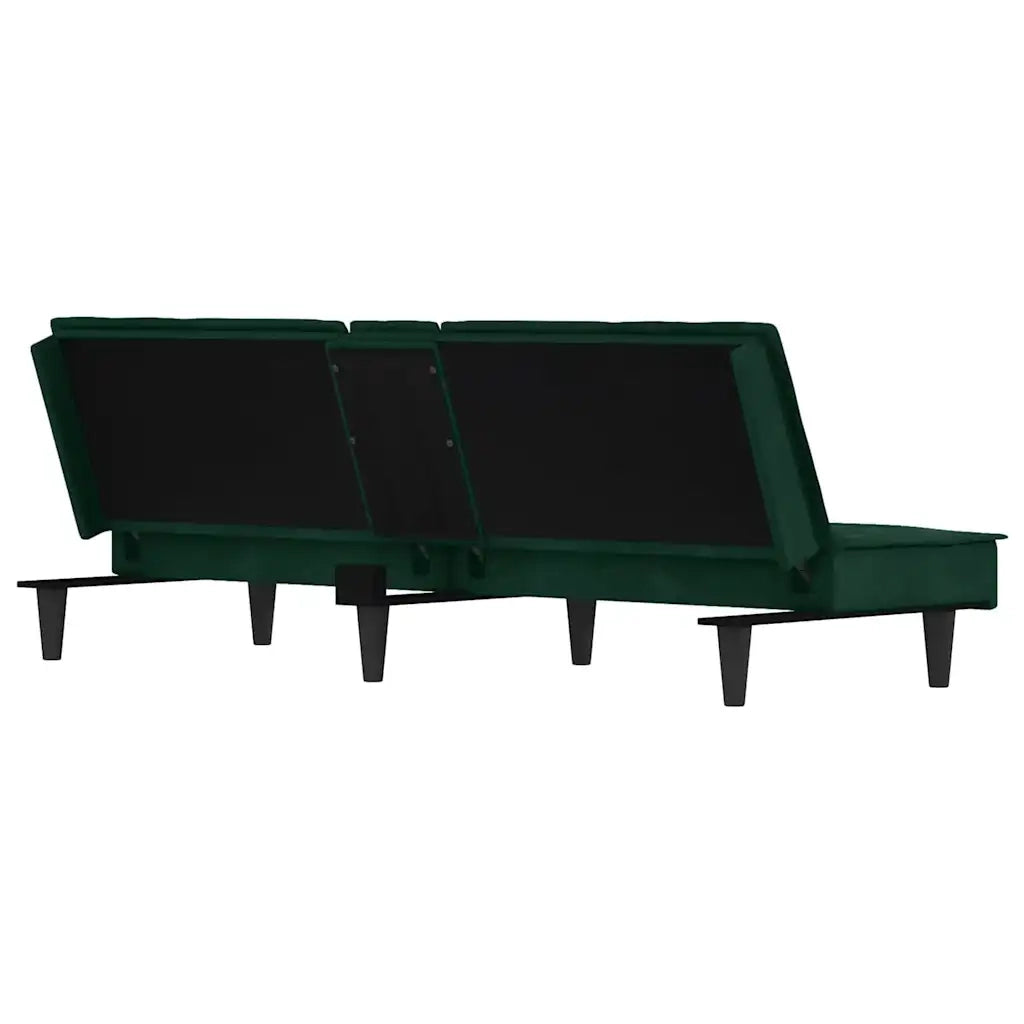 Divano Letto con Portabicchieri in Velluto Verde Scuro 351922