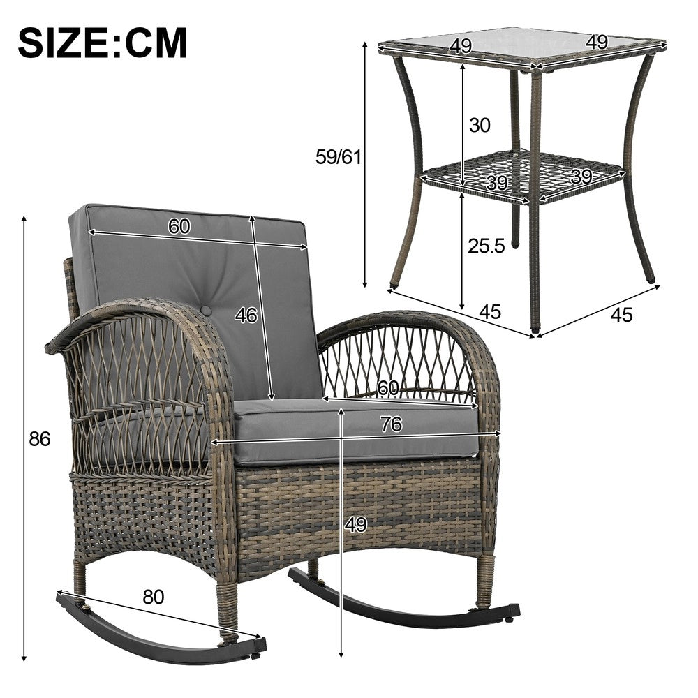 Set balcone 3 pezzi in rattan ¨C Minimal ¨C cuscini grigi, capacit¨¤ di carico 160 kg