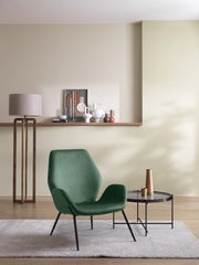 Poltrona Brandy in velluto verde scuro con gambe in metallo verniciato nero - Design contemporaneo ed avvolgente per il living - Stones