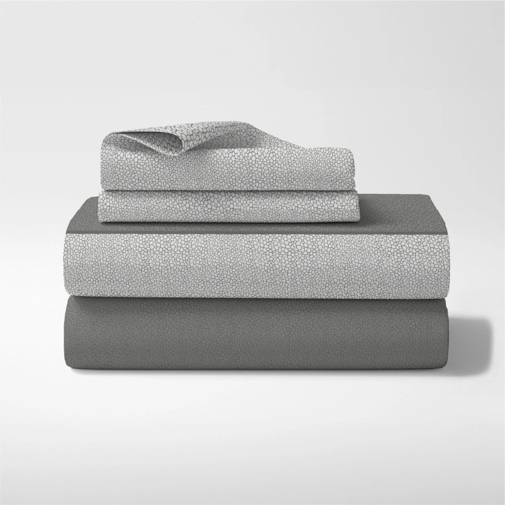 Completo Letto Lenzuola Matrimoniale,100% Cotone, Set letto, Lenzuolo Sopra, Sotto e Federe 2 Piazze Compose Grigio