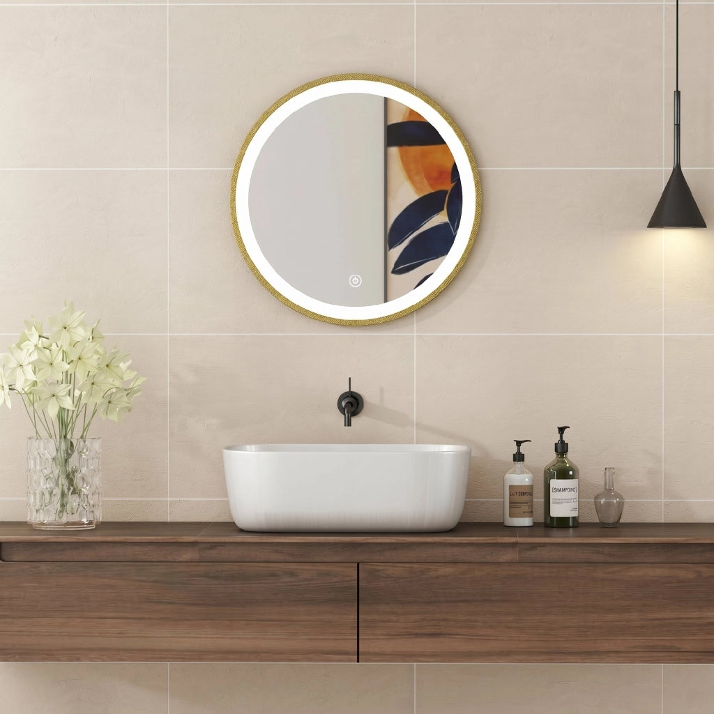 Specchio Bagno LED Rotondo 40 cm ¨C zephmum ¨C Dorato, Regolabile, 3 Luci