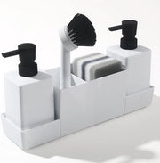 Dispensatore di sapone per la cucina con supporto per spugna per lavandino - Dispensatore di sapone e detersivo per i piatti con spazzola