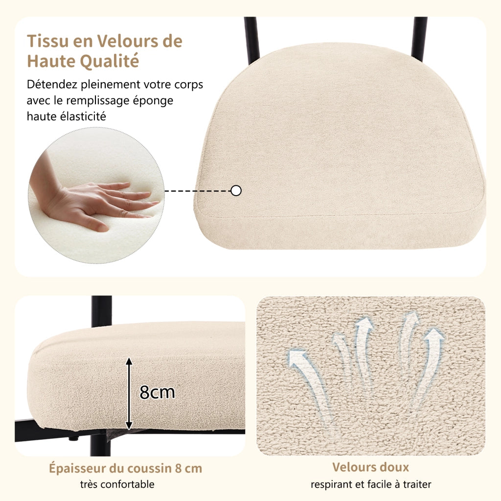 Sedia da Pranzo Set da 4 con Schienale Ergonomico e Seduta Ampia, in Ferro e Tessuto Scamosciato, Beige