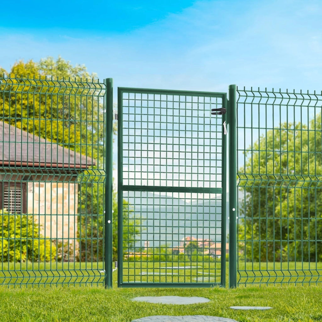 Cancello da giardino in acciaio verde 105 x 125 cm con serratura e maniglia