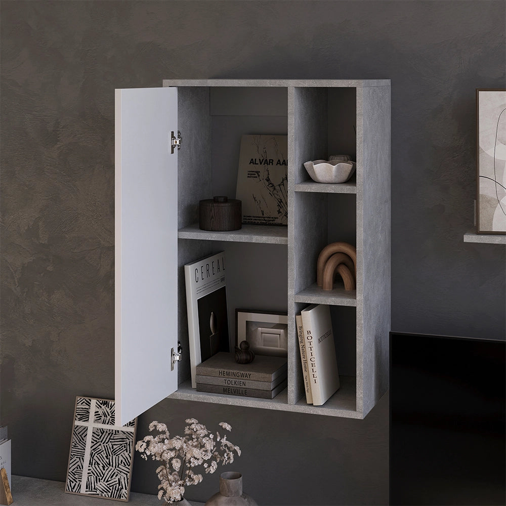 Vicco Libreria da parete Cemento/Bianco 50.1 x 78.4 cm con 3 scomparti aperti
