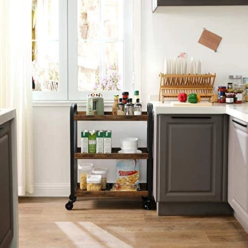 Valora CARRELLO SCAFFALE Mobiletto Rustico Marrone Metallo per Cucina