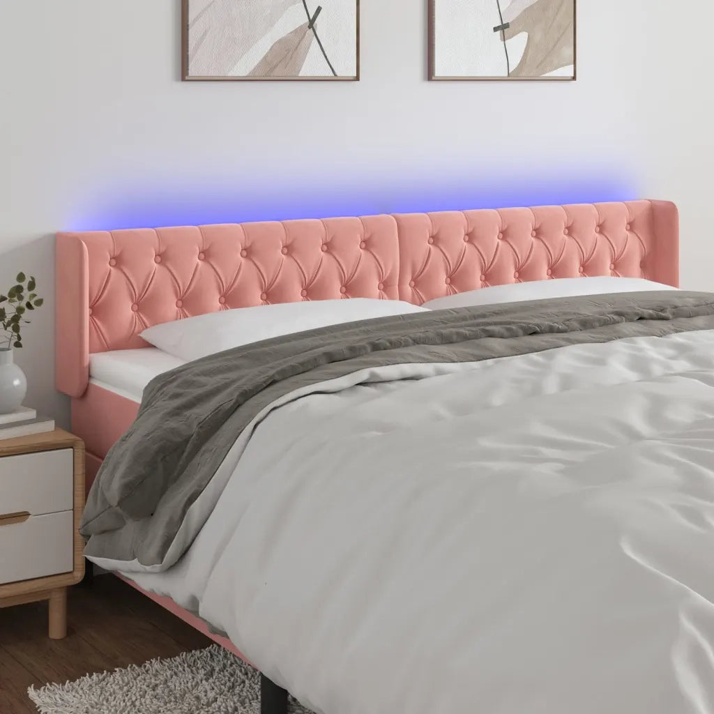 Testiera a LED-Testata con LED Rosa 203x16x78/88 cm in Velluto 558999