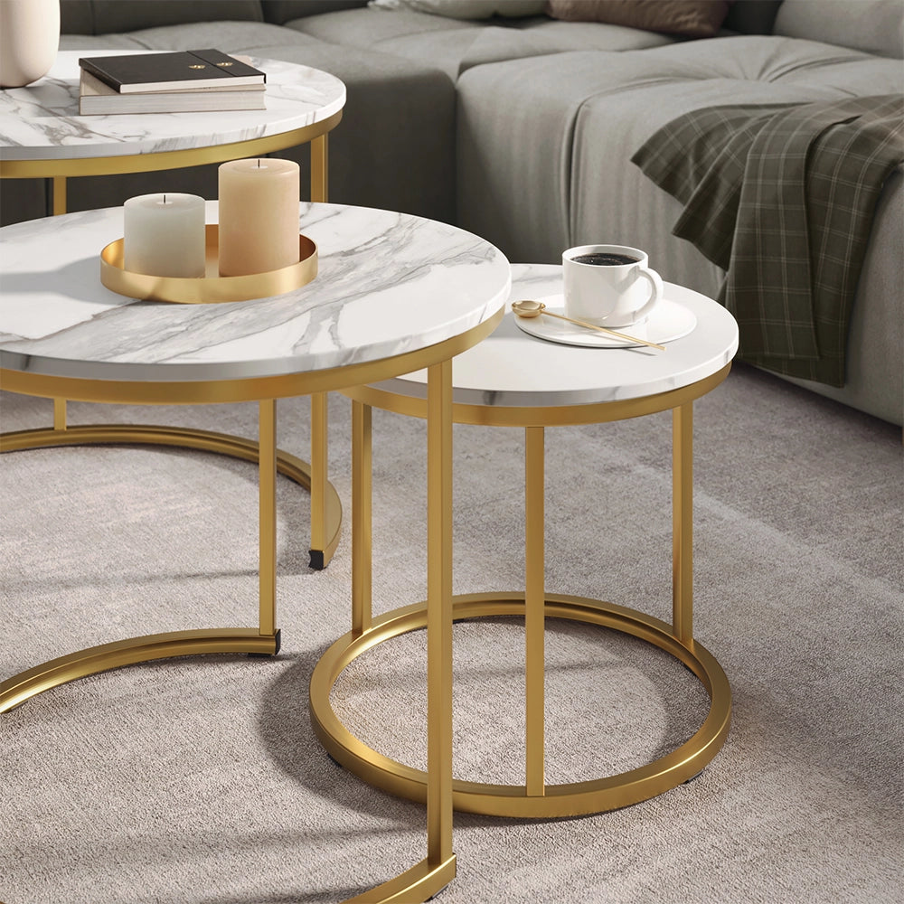 Vicco Tavolino da divano Bianco/Oro 55 x 55 cm 3 parti