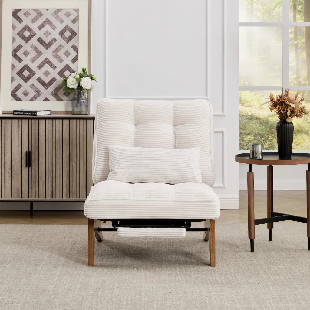 OKWISH Poltrona Relax con Schienale Regolabile, Poggiapiedi Integrato e Cuscino Lombare, Velluto a Coste, Beige
