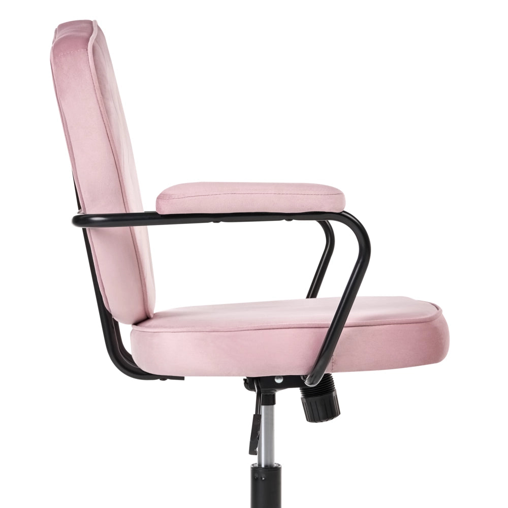 Sedia da ufficio in velluto rosa con seduta e schienale regolabili in altezza base completamente girevole stile glamour per l'ufficio domestico