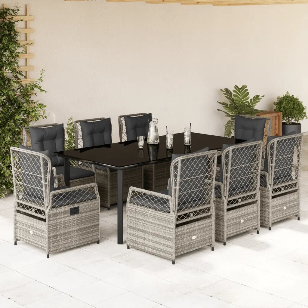 Set da Pranzo da Giardino 9 pz con Cuscini in Polyrattan Grigio 3262998