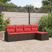 Set di divani con cuscino 5 pcs Marrone e Rosso polyrattan