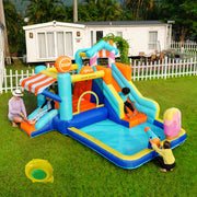 Castello gonfiabile con doppio scivolo area giochi d'acqua trampolino in tessuto oxford blu per bambini con motore 450 W