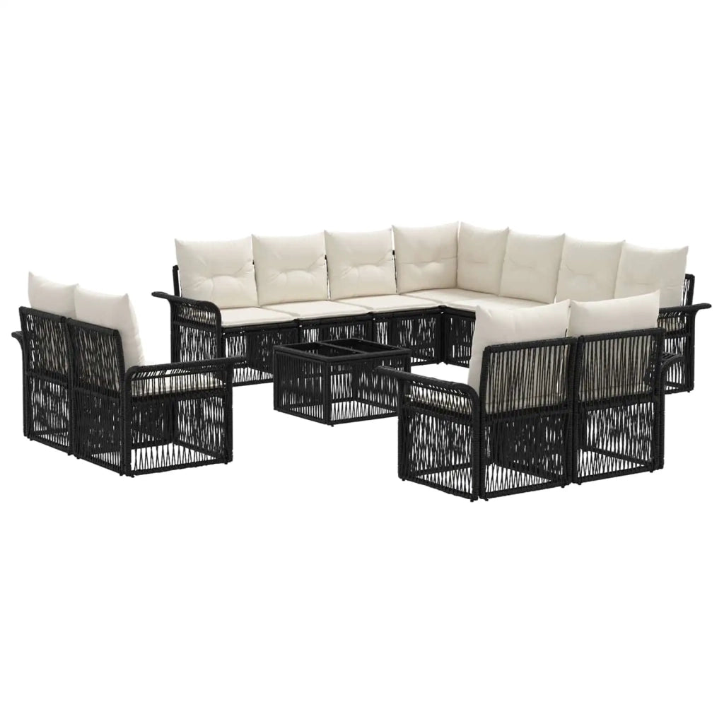 Set Divano da Giardino 12 pcs Nero e Bianco Crema polyrattan 3435001