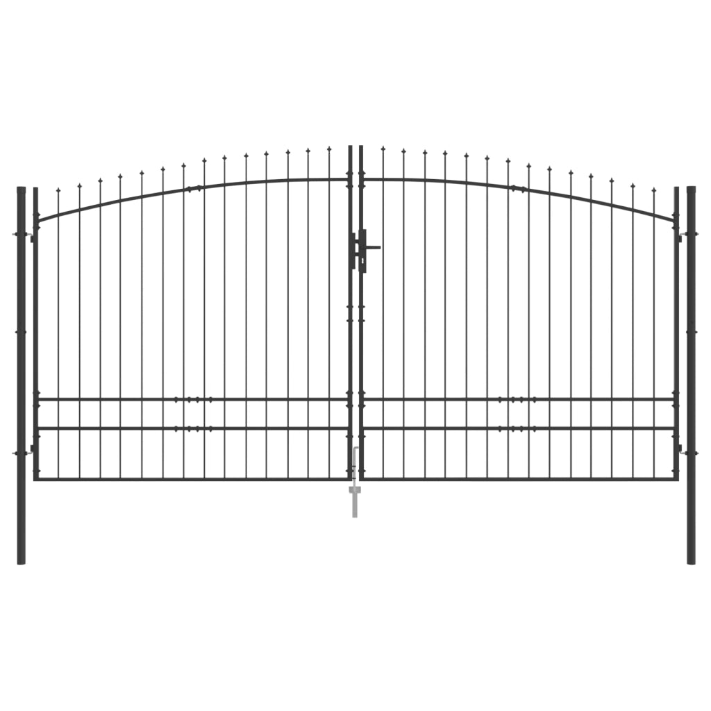 porta da giardino con punta a lancia a doppio swing grigio 200x400 cm in acciaio