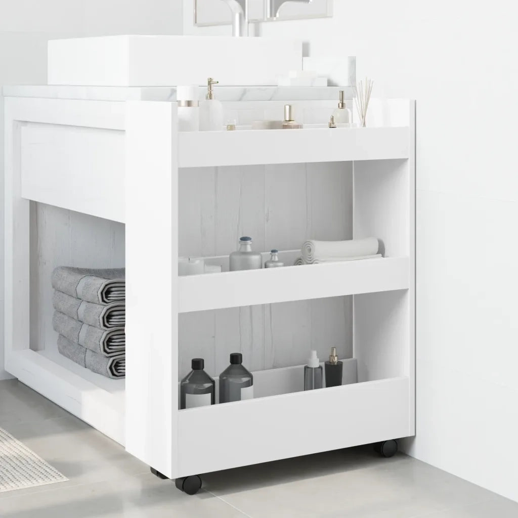 Carrello portaoggetti stretto a 3 ripiani bianco in legno ingegnerizzato 855250
