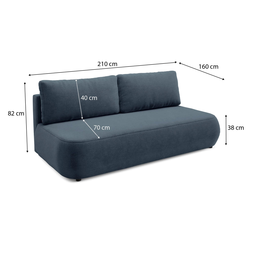 Brugnato, Divano Letto 2 Posti Contenitore, 210x106 cm blu